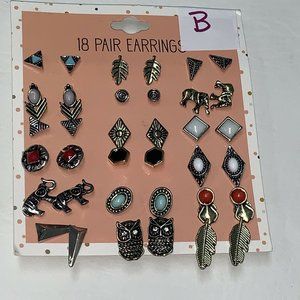 18 Pairs Fashion Earrings Set Ear Stud Jewelry Variety of Styles Gold Elephant B